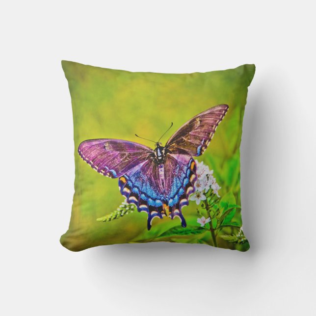 Cute Modern Photography Butterfly and Flower Outdoor Pillow (Front)