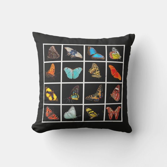 Cute Modern Photography Butterfly Black Outdoor Pillow (Front)