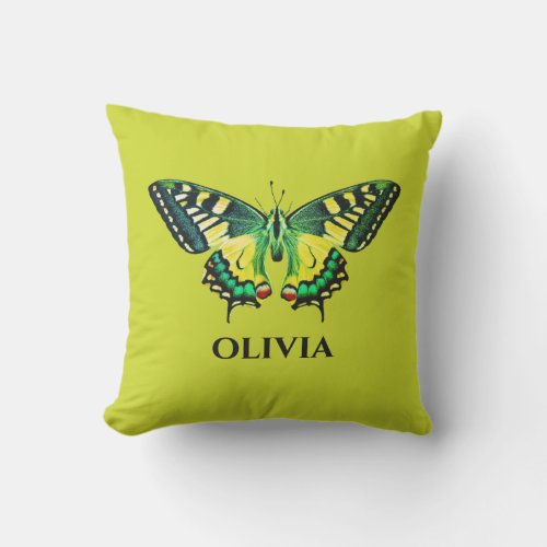 Cute Modern Photography Butterfly Green Outdoor Pillow