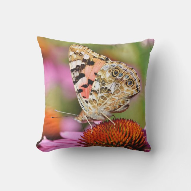 Cute Modern Photography Butterfly Yellow Flower Ou Outdoor Pillow (Front)