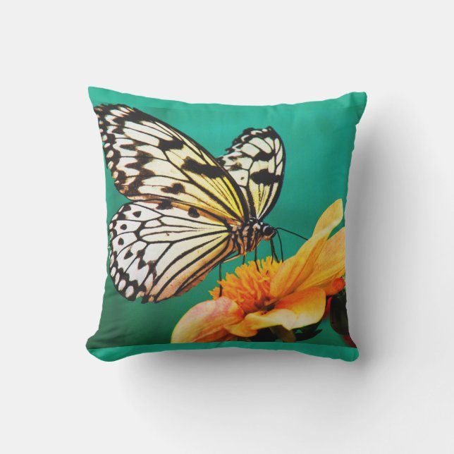 Cute Modern Photography Butterfly Yellow Flower Outdoor Pillow (Front)