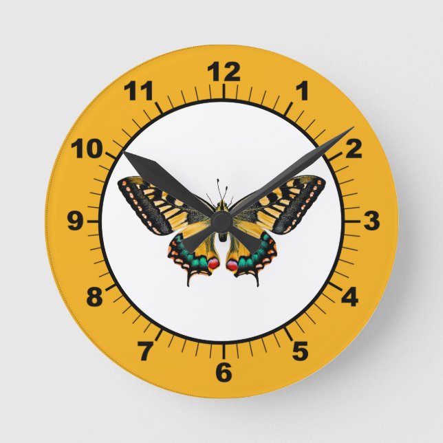 Cute Modern Photography Butterfly Yellow Round Clock (Front)
