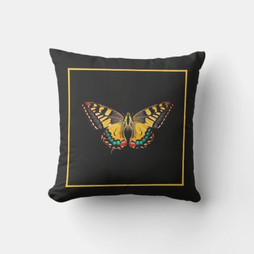 Cute Modern Photography Yellow Butterfly Black Outdoor Pillow