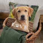 Cute Modern Picture Love Paw Heart Quote Text Throw Pillow<br><div class="desc">Cute Love text written in a stylish modern typography font and dog paw representing the letter O. With option to personalize or customize with photo of your choice. Unique keepsake,  birthday,  Valentine's Day gift from your family pet,  or Christmas present. Easily customizable with a fun photograph.</div>