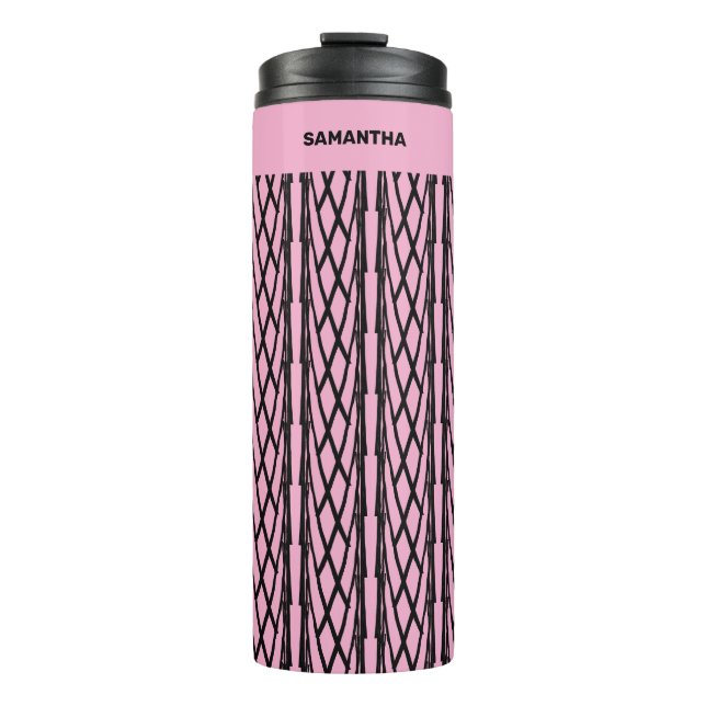Cute Modern Pink and Black Pattern Thermal Tumbler (Front)
