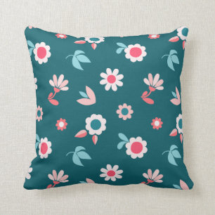 Cute Modern Pink and Teal Floral Pattern Throw Pillow
