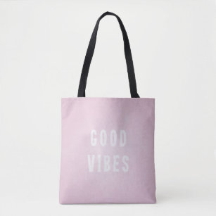 Cute Modern Pink and White Good Vibes Tote Bag