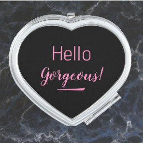 Cute Modern Pink & Black Hello Gorgeous Quote  Compact Mirror