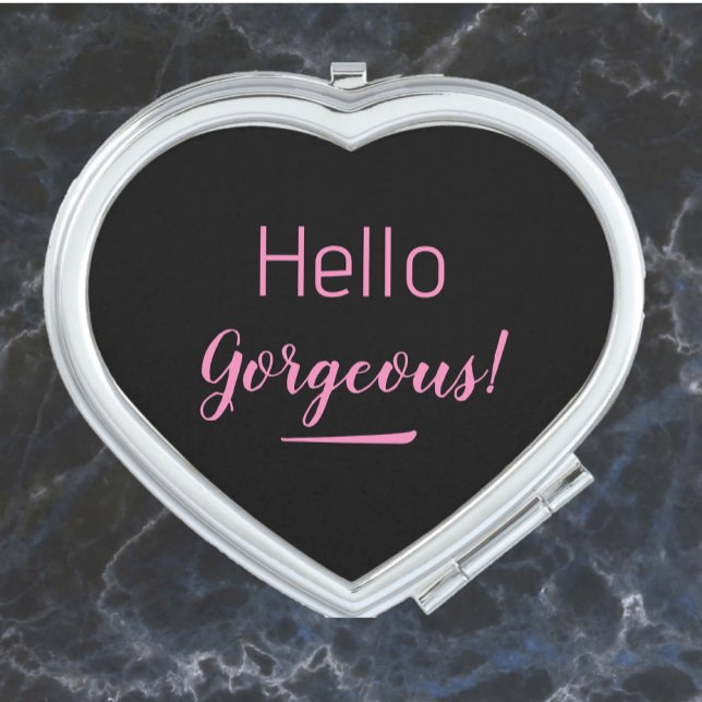 Cute Modern Pink & Black Hello Gorgeous Quote  Compact Mirror (Creator Uploaded)