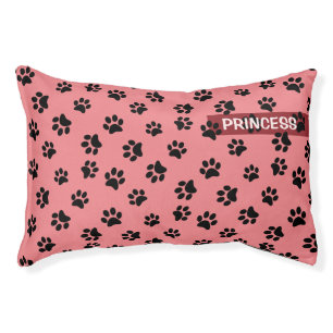 Cute Modern Pink Black Paw Print Personalized Dog Pet Bed
