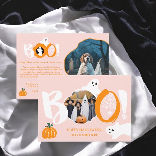 Cute Modern pink Boo ghosts 2 photos Halloween Holiday Card