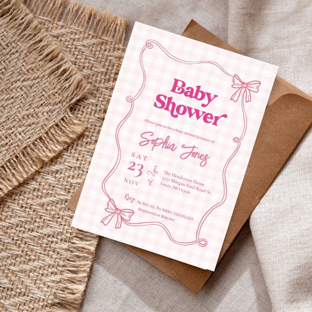 Cute Modern Pink Bow Baby Shower Invitation (Creator Uploaded)