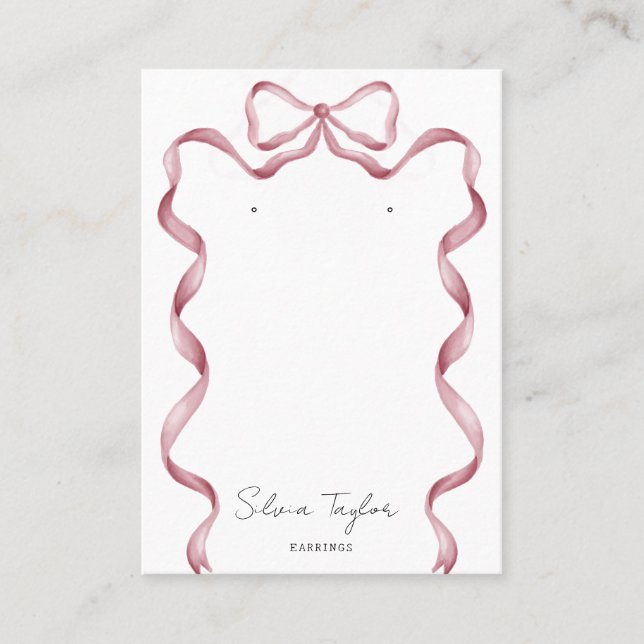 cute modern pink bow ribbon earring display business card (Front)