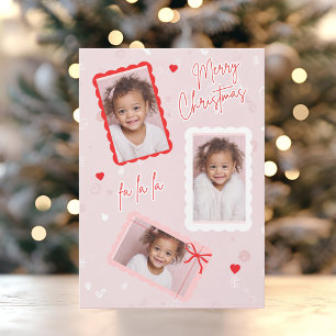 Cute Modern Pink Christmas Photo Card Fa La La