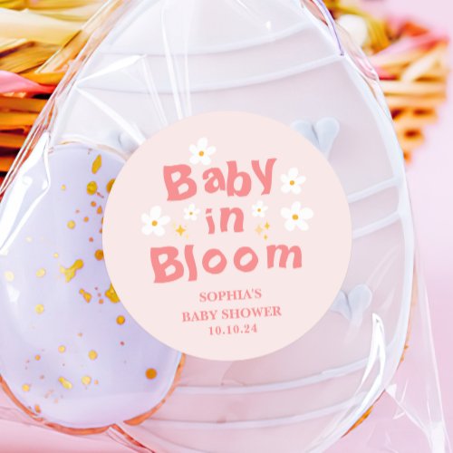 Cute Modern Pink Daisy Baby In Bloom Baby Shower Classic Round Sticker