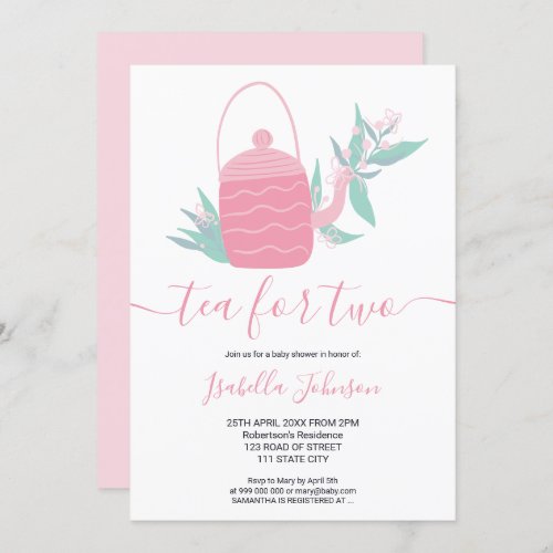 Cute modern pink floral tea for two baby shower invitation