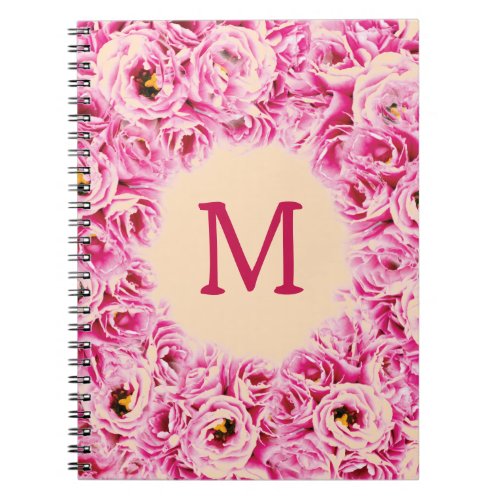 Cute modern pink flowers monogram notebook