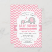 Cute Modern Pink Gray Elephant Girl Baby Shower Invitation (Front/Back)