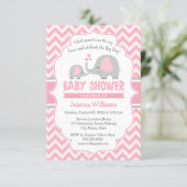 Cute Modern Pink Gray Elephant Girl Baby Shower Invitation (Standing Front)