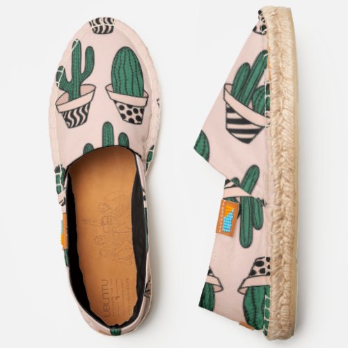 Cute Modern Pink Green Potted Cactus Pattern Espadrilles