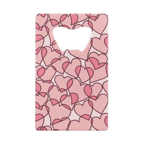 Cute Modern Pink Hearts pattern Credit Card Bottle Opener