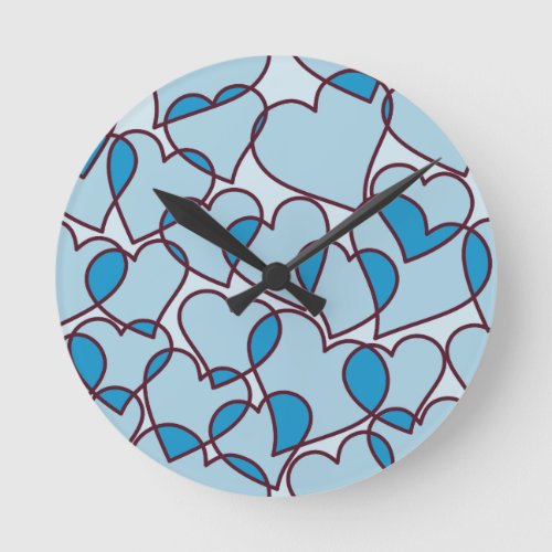 Cute Modern Pink Hearts pattern Round Clock