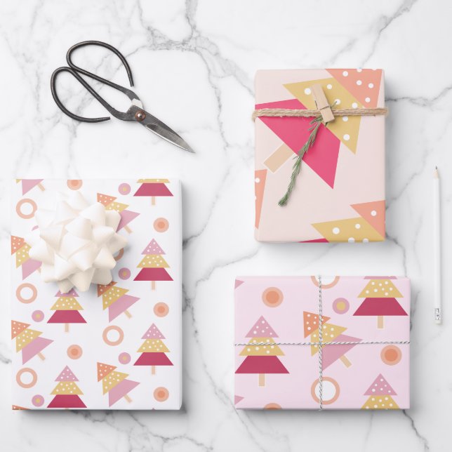 Cute Modern Pink Holiday  Wrapping Paper Sheets (Front)