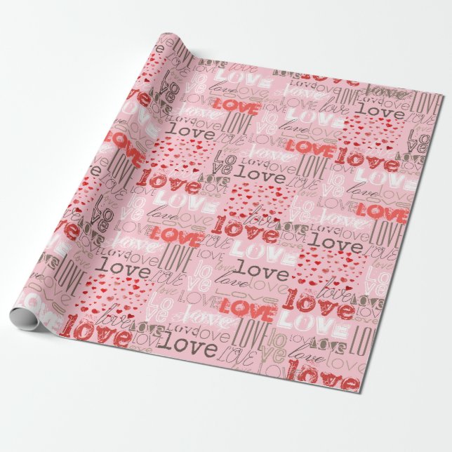 Cute Modern Pink Love Heart Pattern Wrapping Paper (Unrolled)