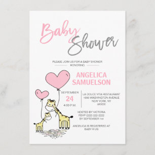 Cute Modern Pink Mommy Giraffe Girls Baby Shower Invitation