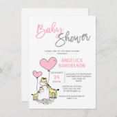 Cute Modern Pink Mommy Giraffe Girls Baby Shower Invitation (Front/Back)