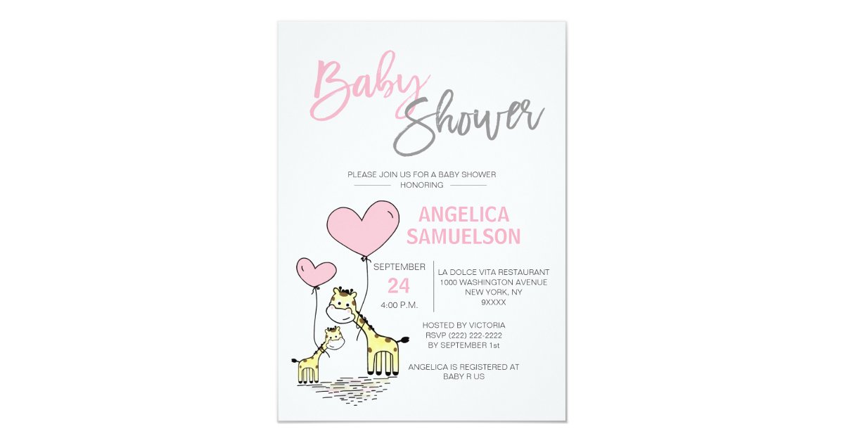 Cute Modern Pink Mommy Giraffe Girls Baby Shower ...