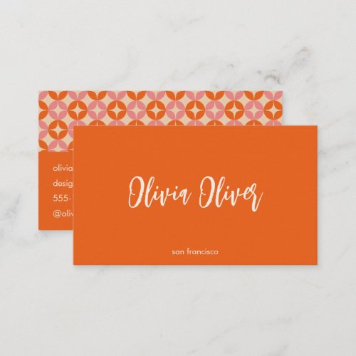 Cute Modern Pink Orange Script Calligraphy Bright Business Card