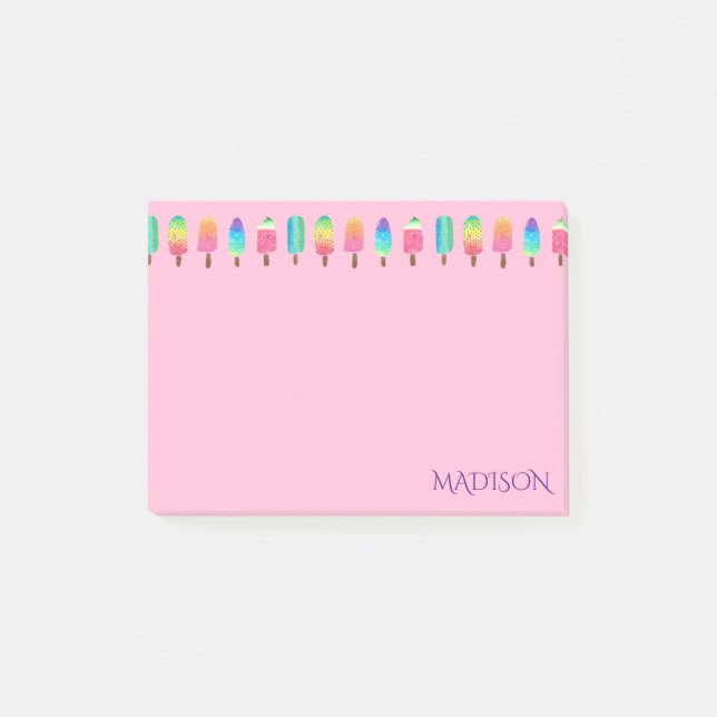 Cute Modern Pink Purple Popsicle Pattern Girly Post-it Notes (Front)