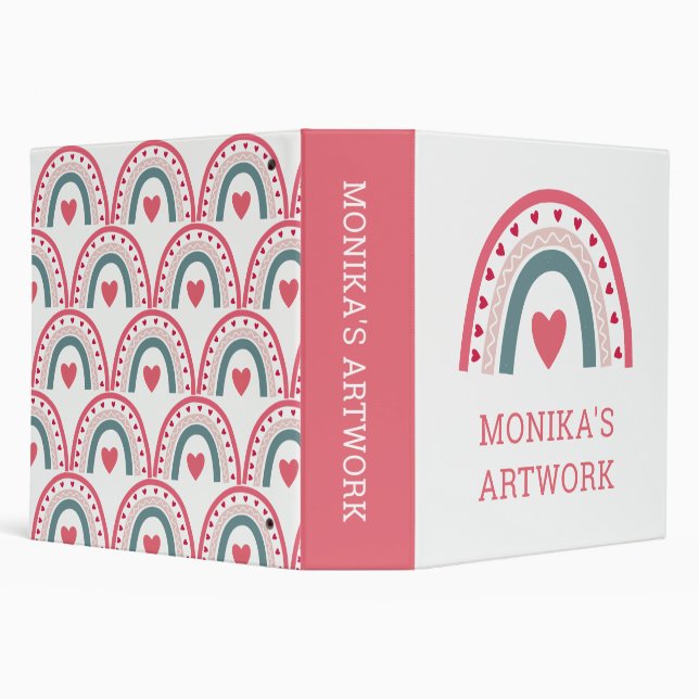 Cute Modern Pink Rainbow Child's Artwork 3 Ring Binder (Background)