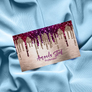 Cute modern Pink red Glitter Drips monogram Business Card Magnet
