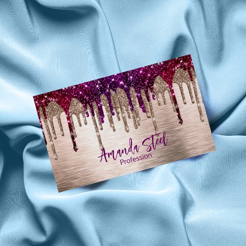 Cute modern Pink red Glitter Drips monogram Business Card Magnet