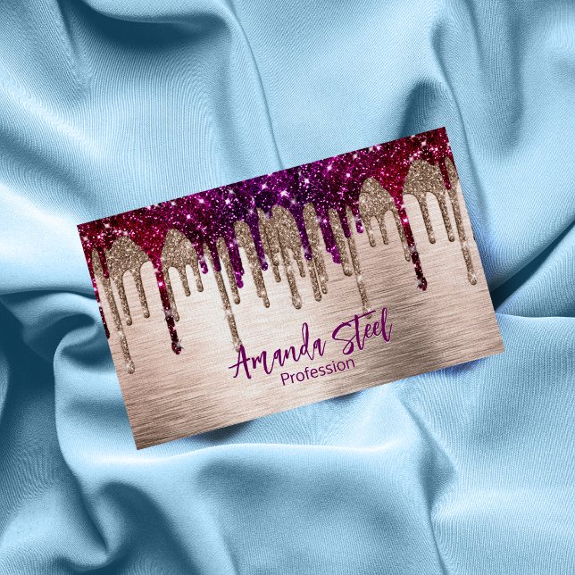 Cute modern Pink red Glitter Drips monogram Business Card Magnet (Creator Uploaded)