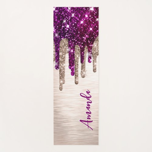 Cute modern Pink red Glitter Drips monogram Yoga Mat