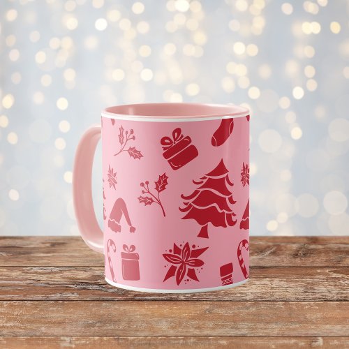 Cute Modern Pink Red Merry Christmas Pattern  Mug