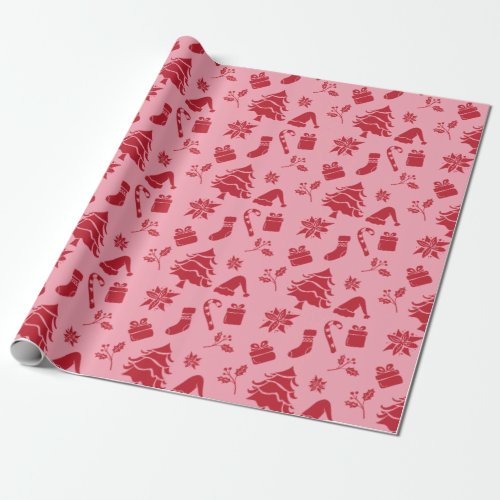 Cute Modern Pink Red Merry Christmas Pattern  Wrapping Paper