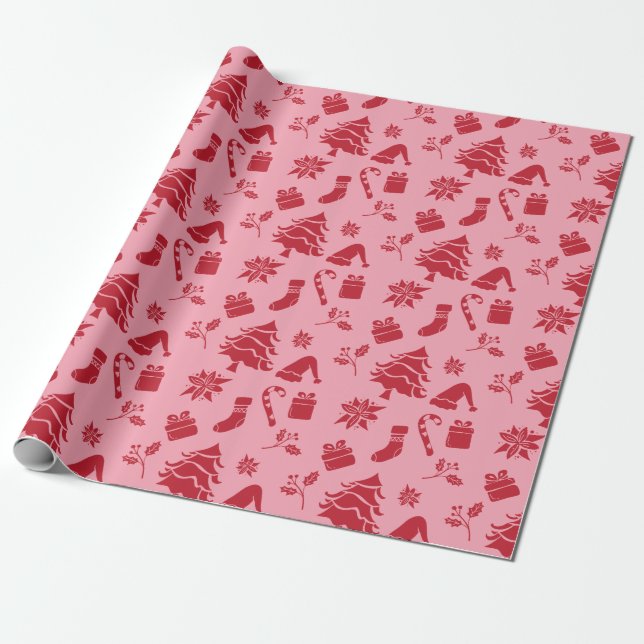 Cute Modern Pink Red Merry Christmas Pattern  Wrapping Paper (Unrolled)