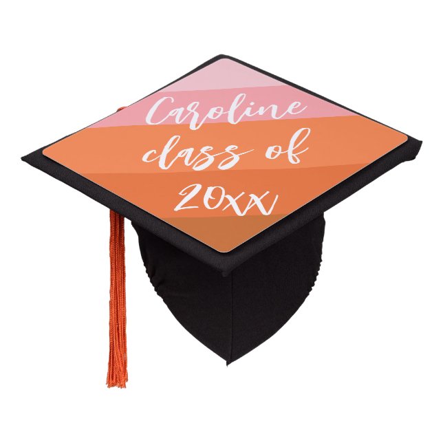 Cute Modern Pink Terracotta Personalized Class of  Graduation Cap Topper (Angled)