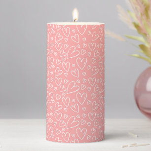 Cute Modern Pink with White Love Hearts  Pillar Candle