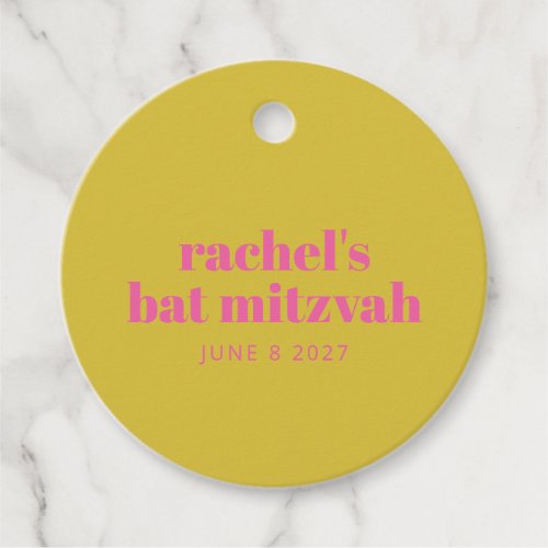 Cute Modern Pink Yellow Bat Mitzvah Personalized Favor Tags