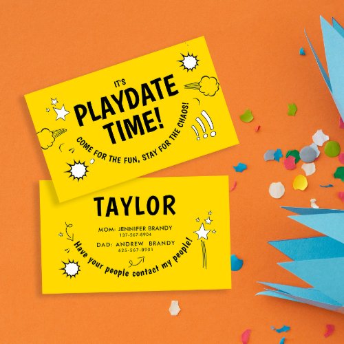 Cute Modern Playdate Yellow Fun Cartoon Business Card