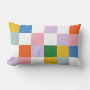 Cute Modern Playful Colorful Check Pattern Lumbar Pillow