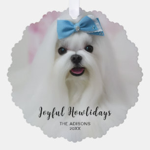 Cute Modern Puppy Happy Pawlidays Christmas Design Ornament Card
