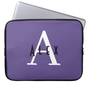 Cute Modern Purple Monogram Initial + Name Laptop Sleeve
