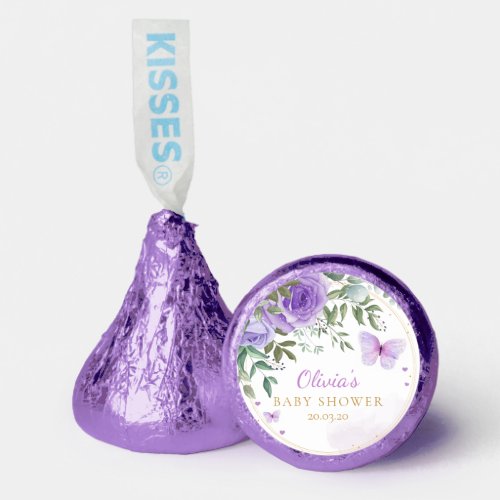 Cute Modern Purple Watercolor Floral Baby Shower Hersheys Kisses