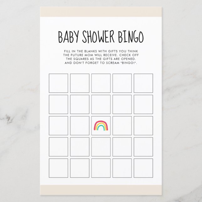 Cute modern rainbow Baby shower Bingo game (Front)